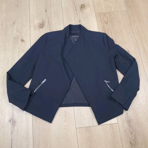 Banana Republic Jacket Women’s Size 2P Black Moto Career Blazer Open Front Zip - Picture 1 of 13
